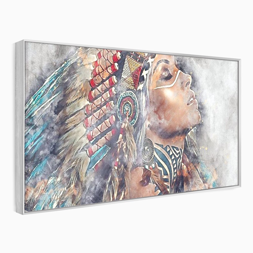 Tablou canvas cu tablou canvas cu femeie indigena, in rama de aluminiu argintiu